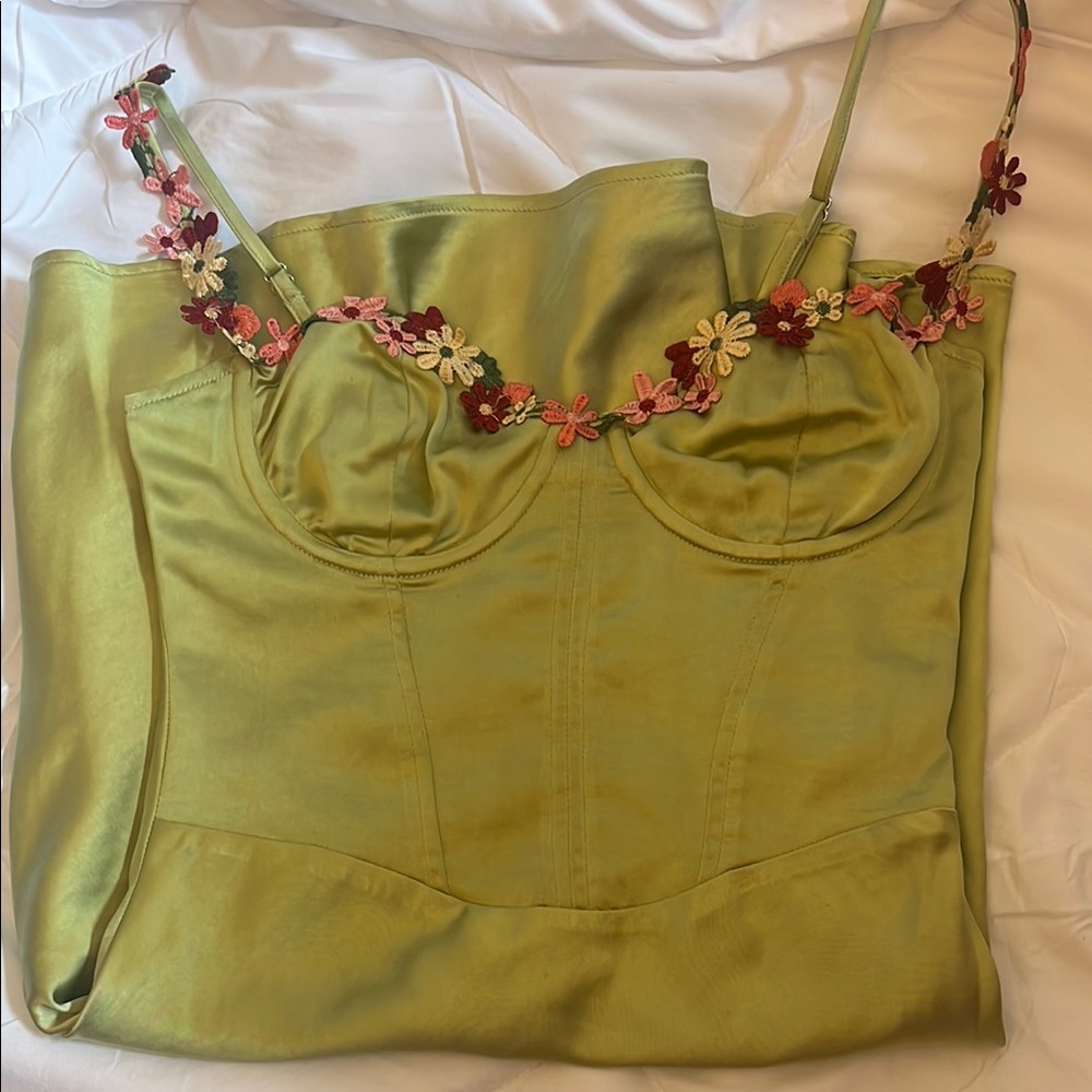 White Fox Green Satin Dress DISCONTINUED